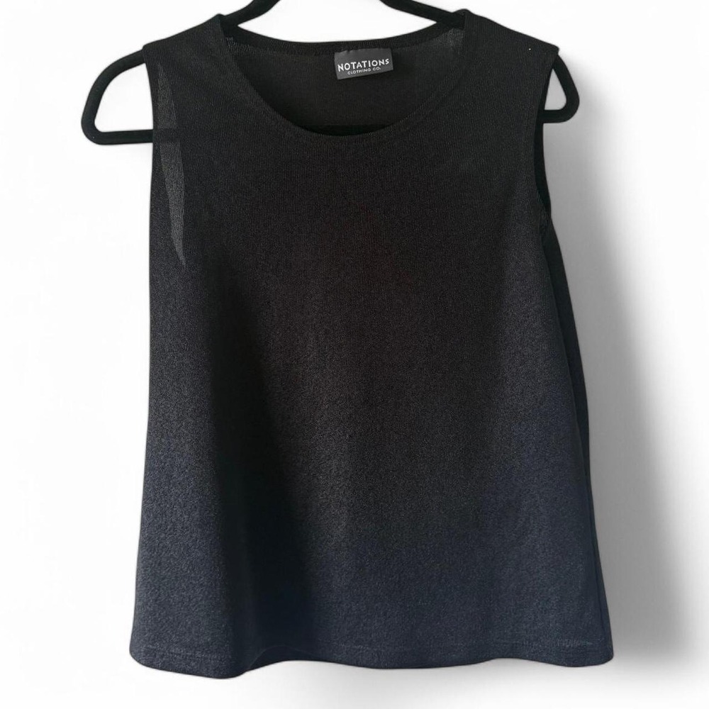Vintage Notations Black Tank Top High Neck Sheer Sleeveless Knit Large